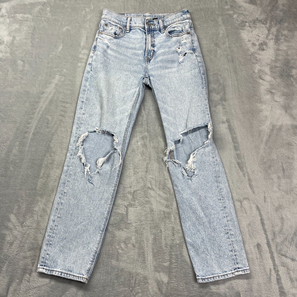 American Eagle Jeans Women 00 (26x28) Blue Denim Stretch High Waisted Distressed